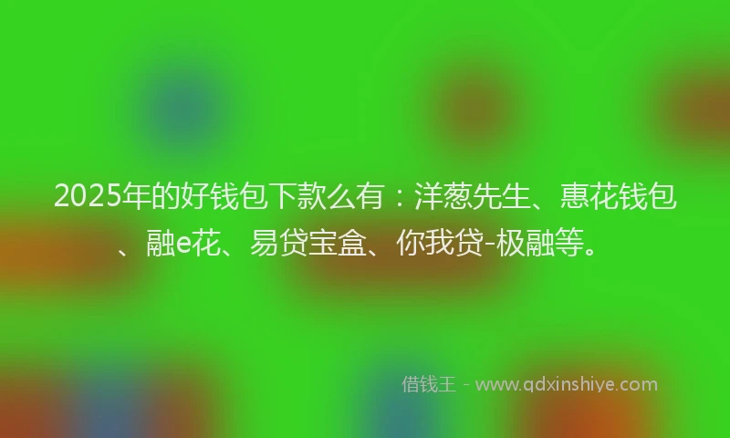 2025年的好钱包下款么有：洋葱先生、惠花钱包、融e花、易贷宝盒、你我贷-极融等。