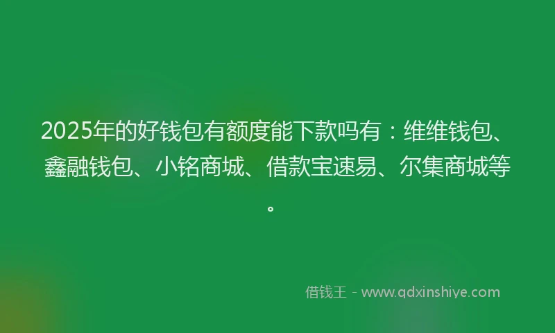 2025年的好钱包有额度能下款吗有：维维钱包、鑫融钱包、小铭商城、借款宝速易、尔集商城等。