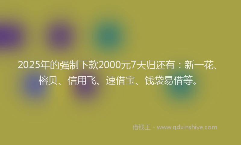 2025年的强制下款2000元7天归还有：新一花、榕贝、信用飞、速借宝、钱袋易借等。