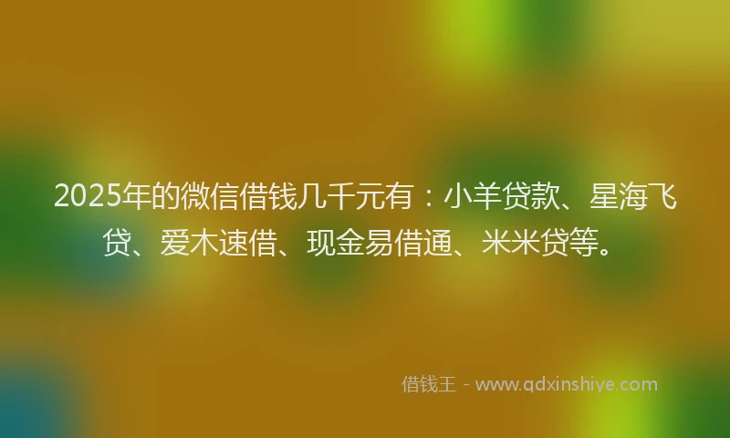 2025年的微信借钱几千元有：小羊贷款、星海飞贷、爱木速借、现金易借通、米米贷等。