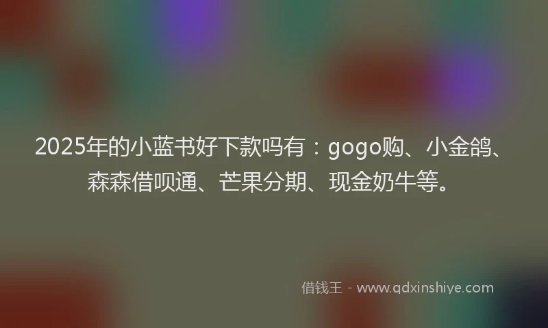 2025年的小蓝书好下款吗有：gogo购、小金鸽、森森借呗通、芒果分期、现金奶牛等。