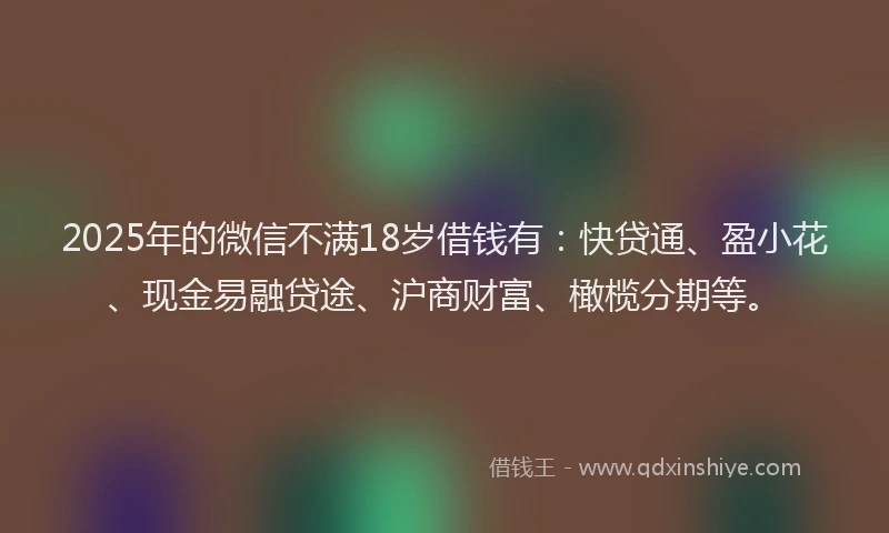 2025年的微信不满18岁借钱有：快贷通、盈小花、现金易融贷途、沪商财富、橄榄分期等。
