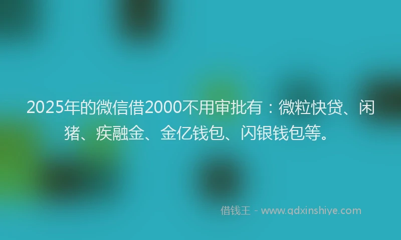 2025年的微信借2000不用审批有：微粒快贷、闲猪、疾融金、金亿钱包、闪银钱包等。