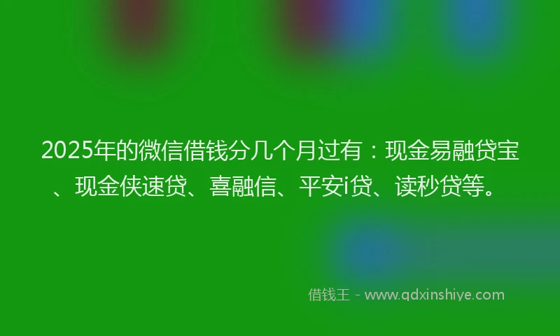 2025年的微信借钱分几个月过有：现金易融贷宝、现金侠速贷、喜融信、平安i贷、读秒贷等。