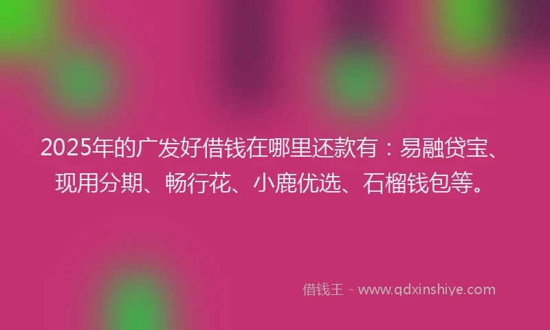 2025年的广发好借钱在哪里还款有：易融贷宝、现用分期、畅行花、小鹿优选、石榴钱包等。