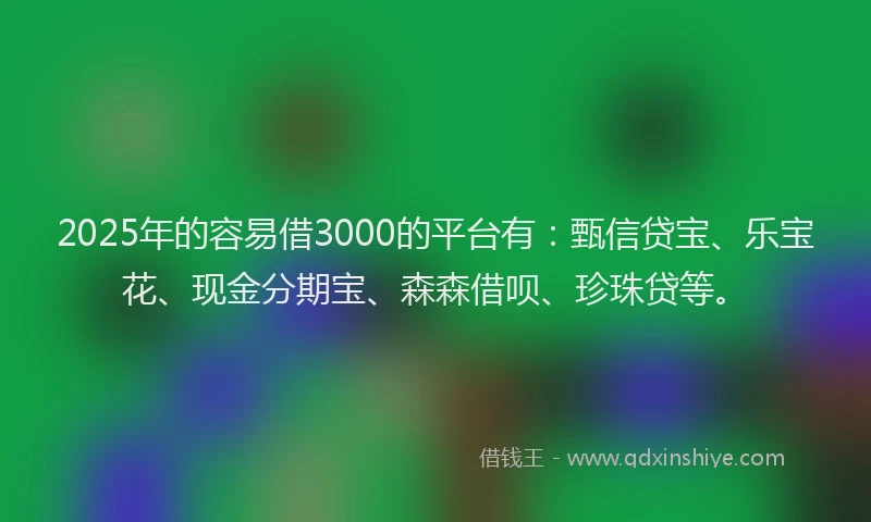 2025年的容易借3000的平台有：甄信贷宝、乐宝花、现金分期宝、森森借呗、珍珠贷等。