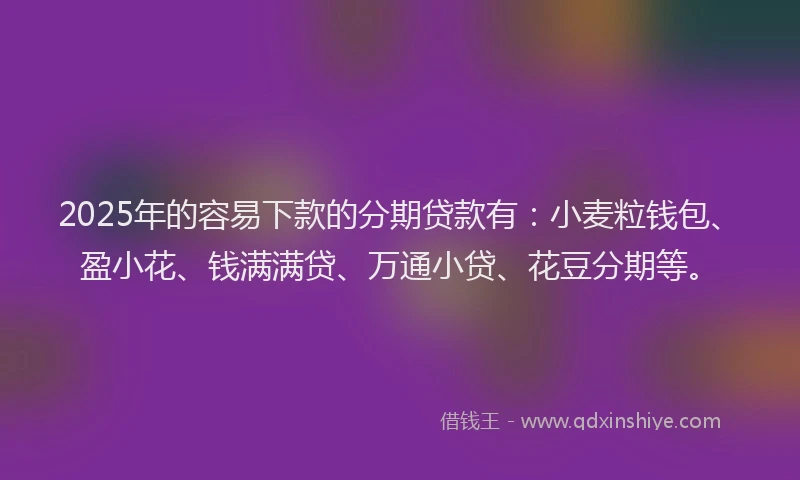 2025年的容易下款的分期贷款有：小麦粒钱包、盈小花、钱满满贷、万通小贷、花豆分期等。