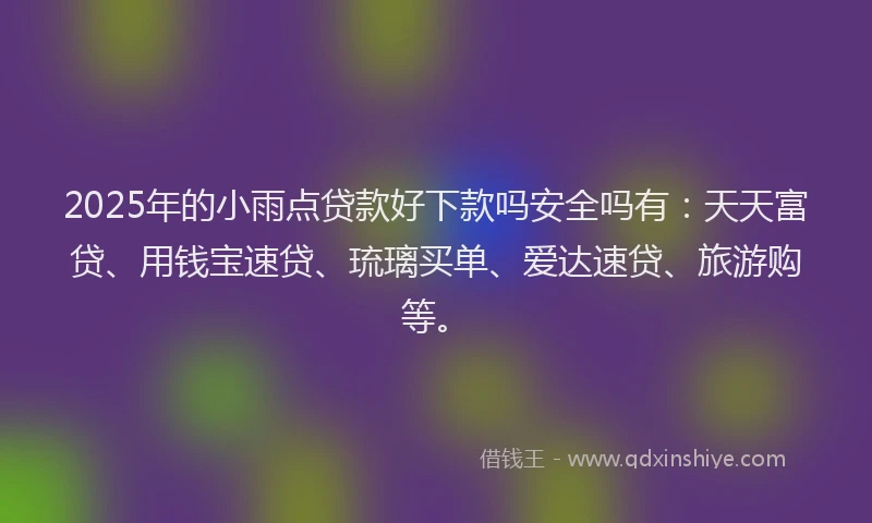 2025年的小雨点贷款好下款吗安全吗有：天天富贷、用钱宝速贷、琉璃买单、爱达速贷、旅游购等。