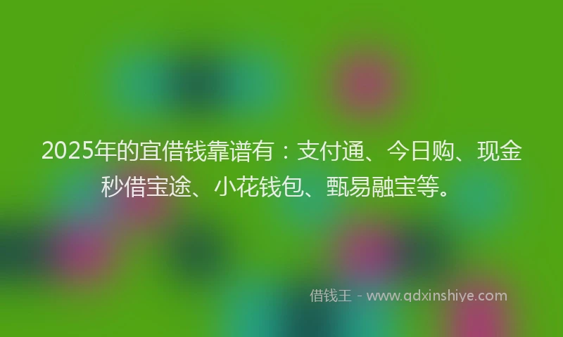 2025年的宜借钱靠谱有：支付通、今日购、现金秒借宝途、小花钱包、甄易融宝等。
