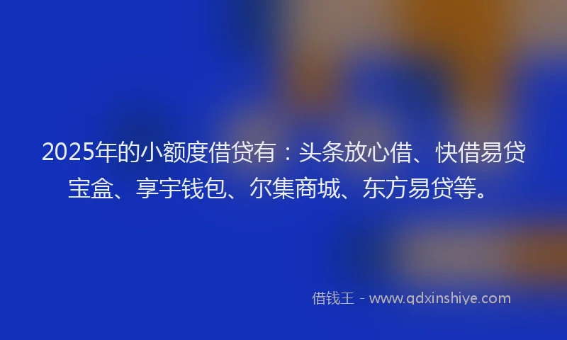 2025年的小额度借贷有：头条放心借、快借易贷宝盒、享宇钱包、尔集商城、东方易贷等。