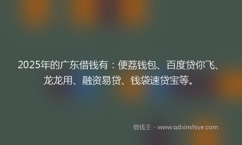2025年的广东借钱有：便荔钱包、百度贷你飞、龙龙用、融资易贷、钱袋速贷宝等。