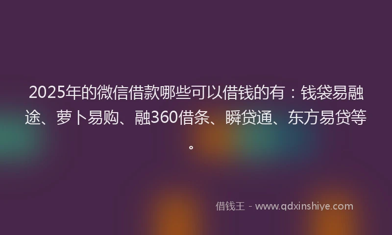 2025年的微信借款哪些可以借钱的有：钱袋易融途、萝卜易购、融360借条、瞬贷通、东方易贷等。