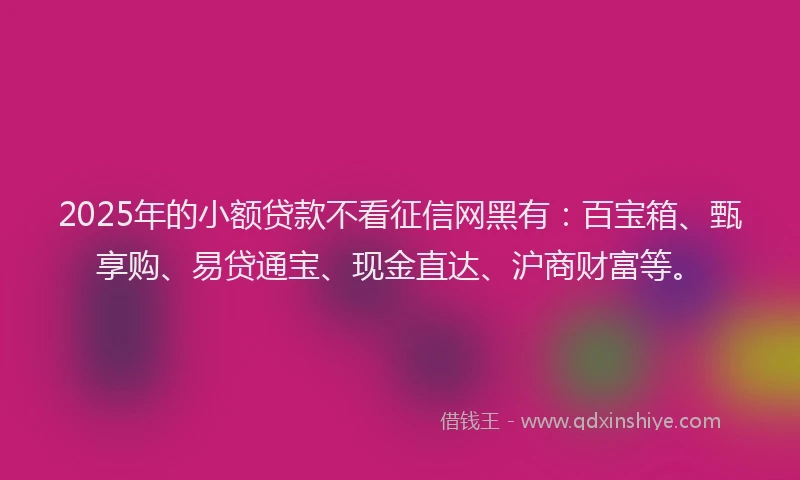 2025年的小额贷款不看征信网黑有：百宝箱、甄享购、易贷通宝、现金直达、沪商财富等。