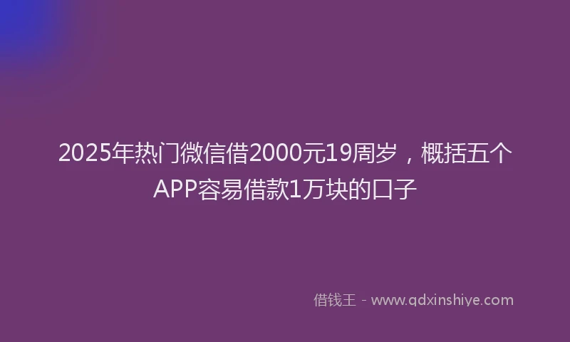 2025年热门微信借2000元19周岁，概括五个APP容易借款1万块的口子