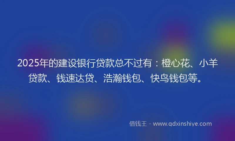 2025年的建设银行贷款总不过有：橙心花、小羊贷款、钱速达贷、浩瀚钱包、快鸟钱包等。