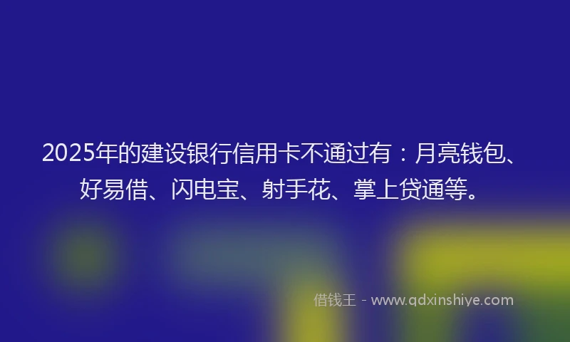 2025年的建设银行信用卡不通过有：月亮钱包、好易借、闪电宝、射手花、掌上贷通等。