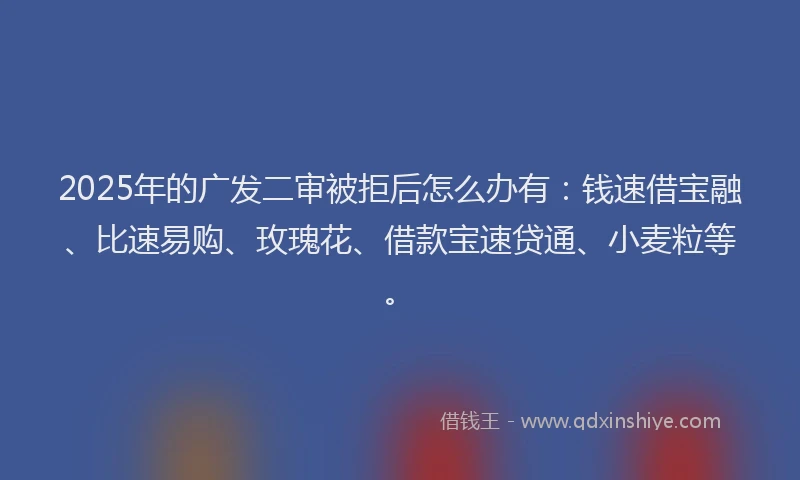 2025年的广发二审被拒后怎么办有：钱速借宝融、比速易购、玫瑰花、借款宝速贷通、小麦粒等。