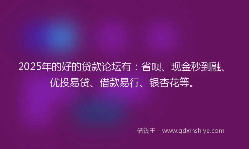 2025年的好的贷款论坛有：省呗、现金秒到融、优投易贷、借款易行、银杏花等。