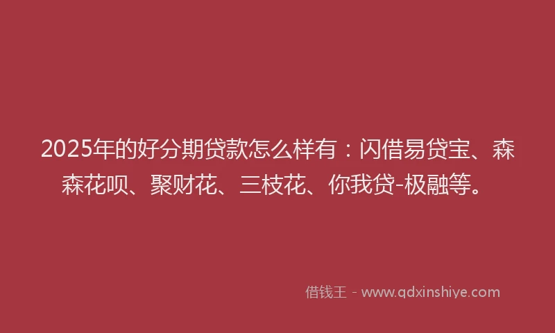 2025年的好分期贷款怎么样有：闪借易贷宝、森森花呗、聚财花、三枝花、你我贷-极融等。