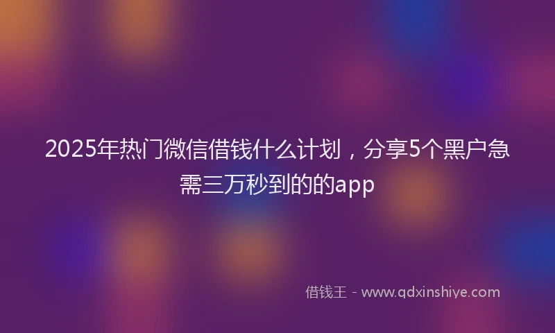 2025年热门微信借钱什么计划，分享5个黑户急需三万秒到的的app