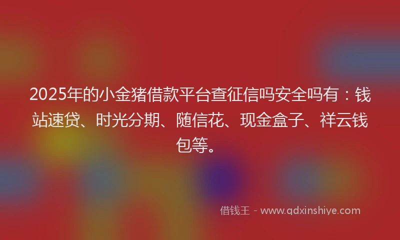 2025年的小金猪借款平台查征信吗安全吗有：钱站速贷、时光分期、随信花、现金盒子、祥云钱包等。