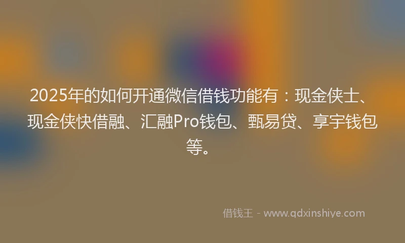 2025年的如何开通微信借钱功能有：现金侠士、现金侠快借融、汇融Pro钱包、甄易贷、享宇钱包等。