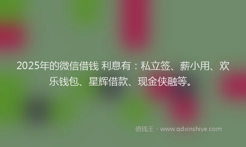 2025年的微信借钱 利息有：私立签、薪小用、欢乐钱包、星辉借款、现金侠融等。