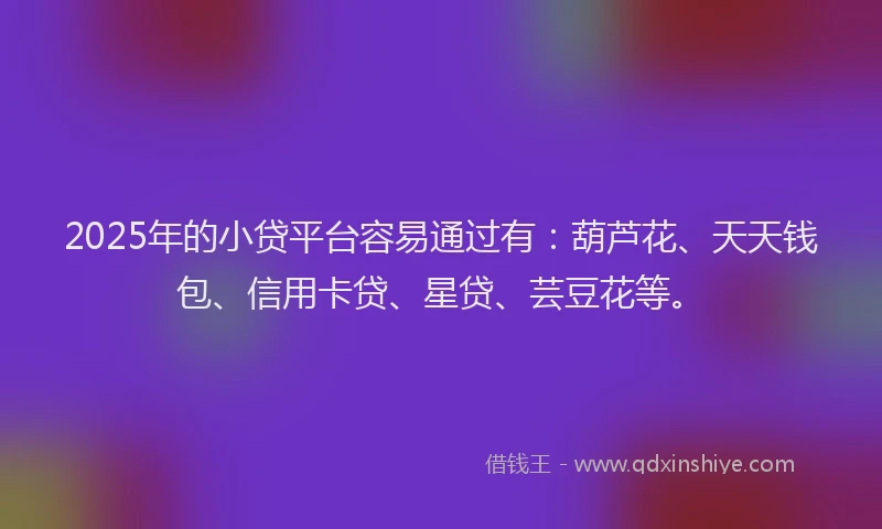 2025年的小贷平台容易通过有：葫芦花、天天钱包、信用卡贷、星贷、芸豆花等。