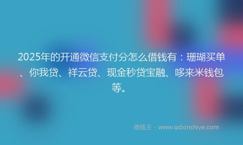 2025年的开通微信支付分怎么借钱有：珊瑚买单、你我贷、祥云贷、现金秒贷宝融、哆来米钱包等。