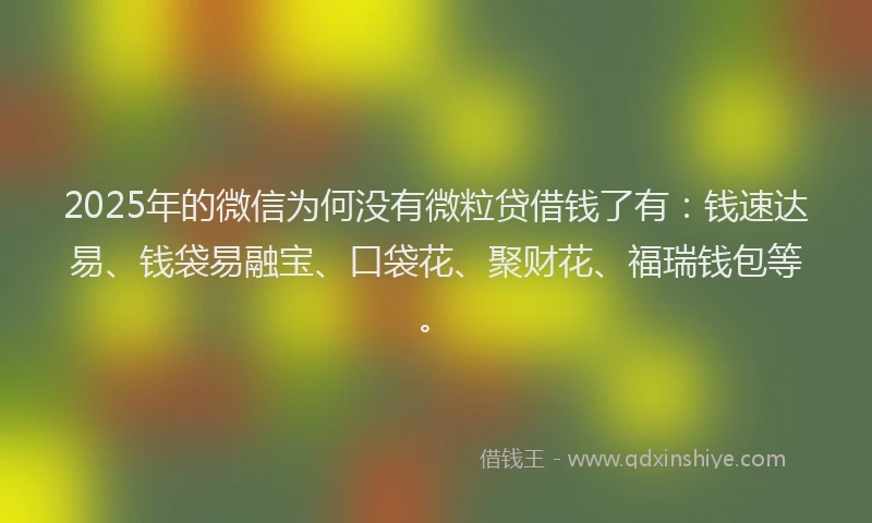 2025年的微信为何没有微粒贷借钱了有：钱速达易、钱袋易融宝、口袋花、聚财花、福瑞钱包等。