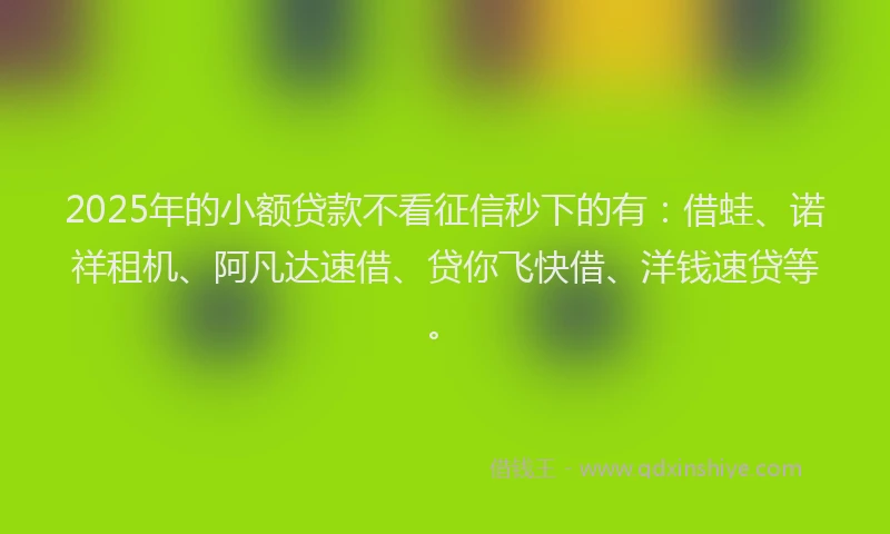 2025年的小额贷款不看征信秒下的有：借蛙、诺祥租机、阿凡达速借、贷你飞快借、洋钱速贷等。