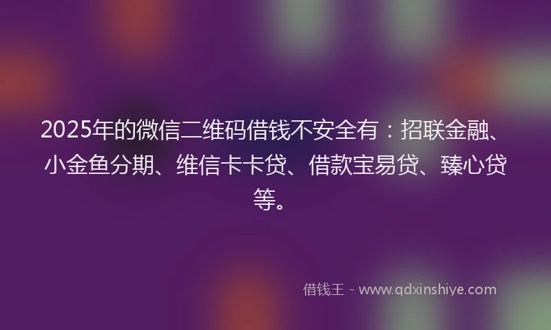 2025年的微信二维码借钱不安全有：招联金融、小金鱼分期、维信卡卡贷、借款宝易贷、臻心贷等。