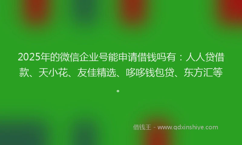 2025年的微信企业号能申请借钱吗有：人人贷借款、天小花、友佳精选、哆哆钱包贷、东方汇等。