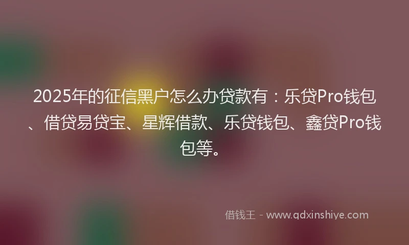 2025年的征信黑户怎么办贷款有：乐贷Pro钱包、借贷易贷宝、星辉借款、乐贷钱包、鑫贷Pro钱包等。