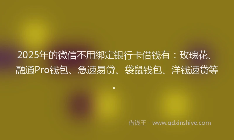 2025年的微信不用绑定银行卡借钱有：玫瑰花、融通Pro钱包、急速易贷、袋鼠钱包、洋钱速贷等。