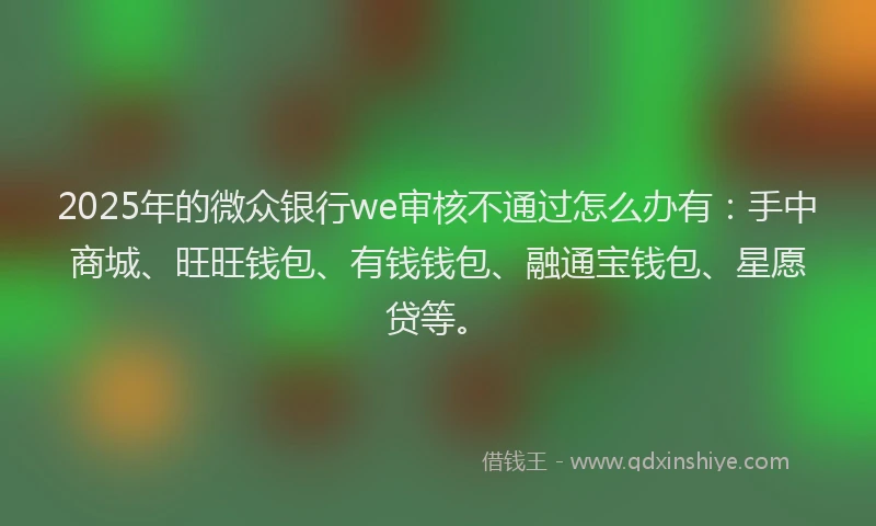 2025年的微众银行we审核不通过怎么办有：手中商城、旺旺钱包、有钱钱包、融通宝钱包、星愿贷等。