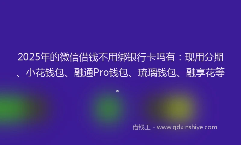 2025年的微信借钱不用绑银行卡吗有：现用分期、小花钱包、融通Pro钱包、琉璃钱包、融享花等。