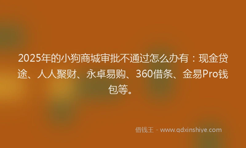 2025年的小狗商城审批不通过怎么办有：现金贷途、人人聚财、永卓易购、360借条、金易Pro钱包等。