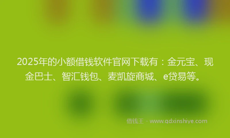 2025年的小额借钱软件官网下载有：金元宝、现金巴士、智汇钱包、麦凯旋商城、e贷易等。