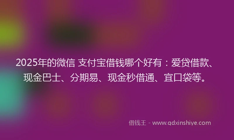 2025年的微信 支付宝借钱哪个好有：爱贷借款、现金巴士、分期易、现金秒借通、宜口袋等。