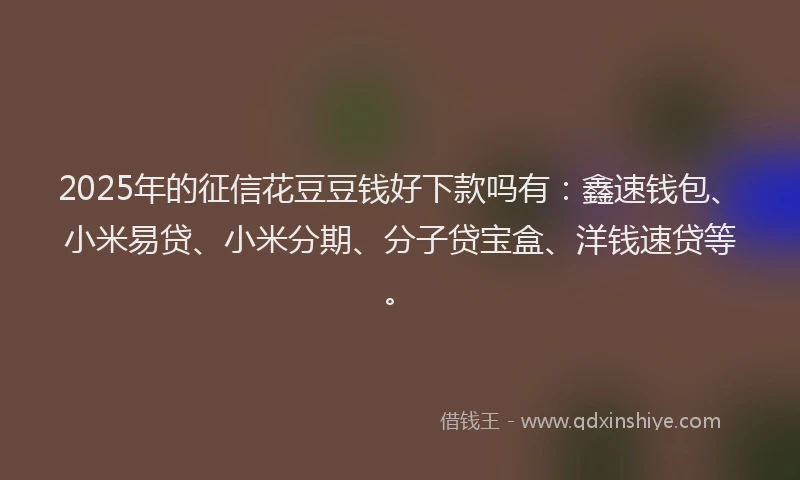2025年的征信花豆豆钱好下款吗有：鑫速钱包、小米易贷、小米分期、分子贷宝盒、洋钱速贷等。