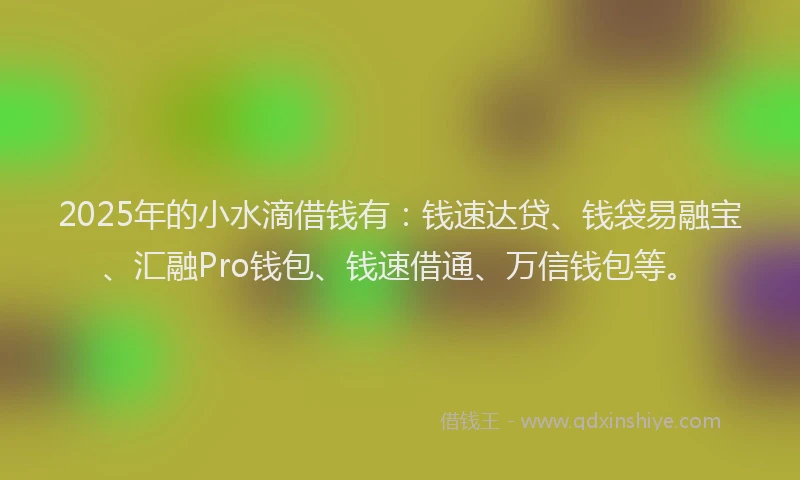 2025年的小水滴借钱有：钱速达贷、钱袋易融宝、汇融Pro钱包、钱速借通、万信钱包等。
