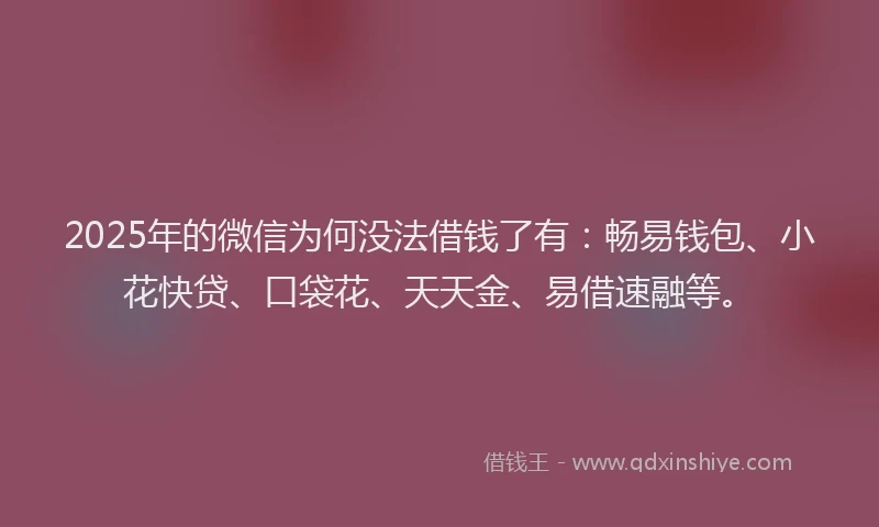 2025年的微信为何没法借钱了有：畅易钱包、小花快贷、口袋花、天天金、易借速融等。