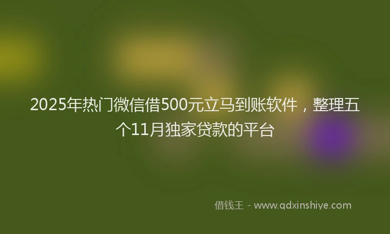 2025年热门微信借500元立马到账软件，整理五个11月独家贷款的平台