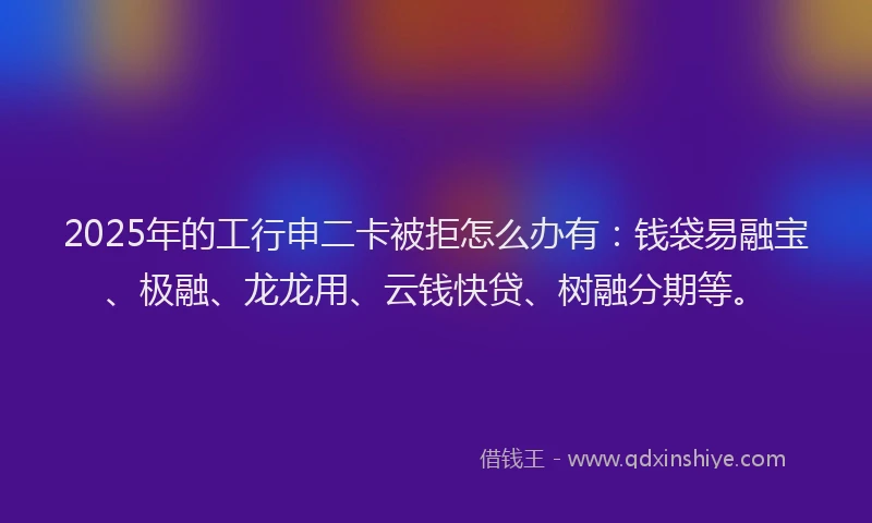 2025年的工行申二卡被拒怎么办有：钱袋易融宝、极融、龙龙用、云钱快贷、树融分期等。