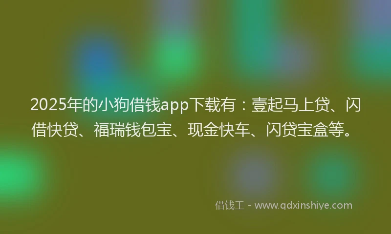 2025年的小狗借钱app下载有：壹起马上贷、闪借快贷、福瑞钱包宝、现金快车、闪贷宝盒等。