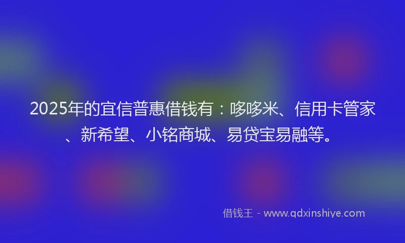 2025年的宜信普惠借钱有：哆哆米、信用卡管家、新希望、小铭商城、易贷宝易融等。