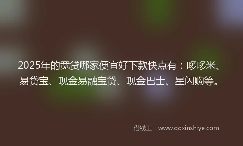 2025年的宽贷哪家便宜好下款快点有：哆哆米、易贷宝、现金易融宝贷、现金巴士、星闪购等。