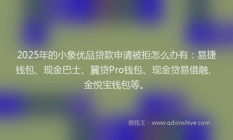 2025年的小象优品贷款申请被拒怎么办有：易捷钱包、现金巴士、翼贷Pro钱包、现金贷易借融、金悦宝钱包等。