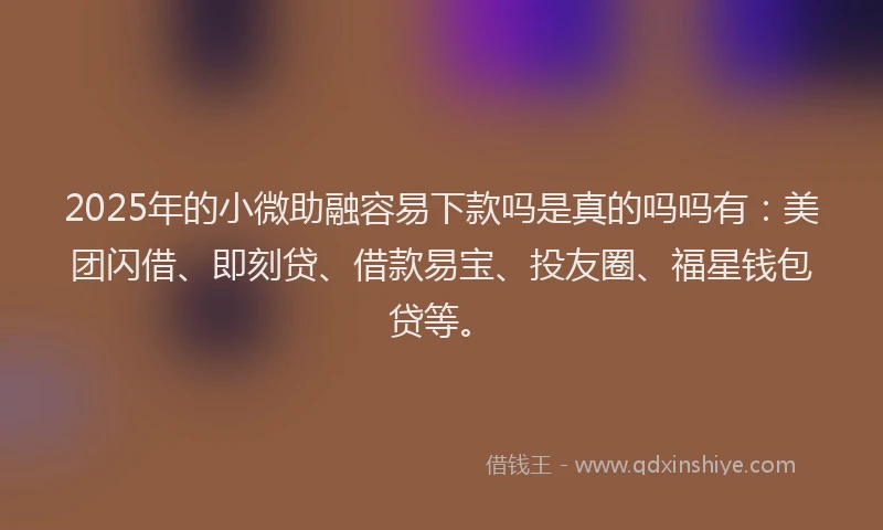 2025年的小微助融容易下款吗是真的吗吗有：美团闪借、即刻贷、借款易宝、投友圈、福星钱包贷等。